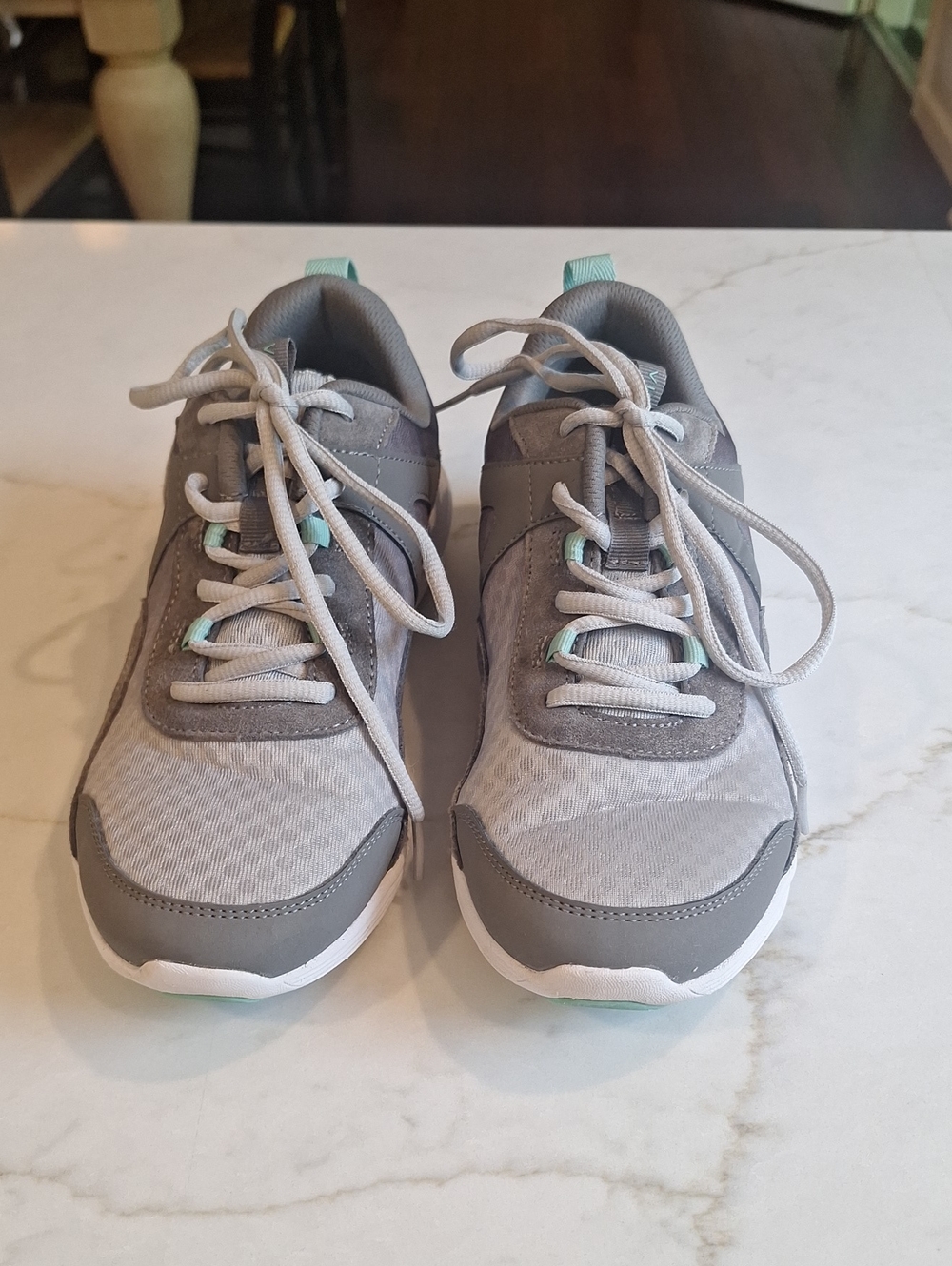 Vionic Chance Gray Lace-Up Athletic Sneakers with Mint Accents